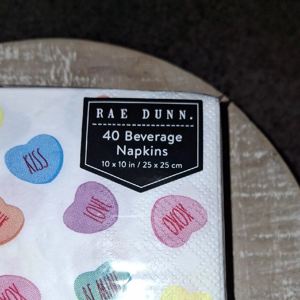 NEW! Rae Dunn Sweetheart Candy Hearts Beverage Napkins - Multicolor